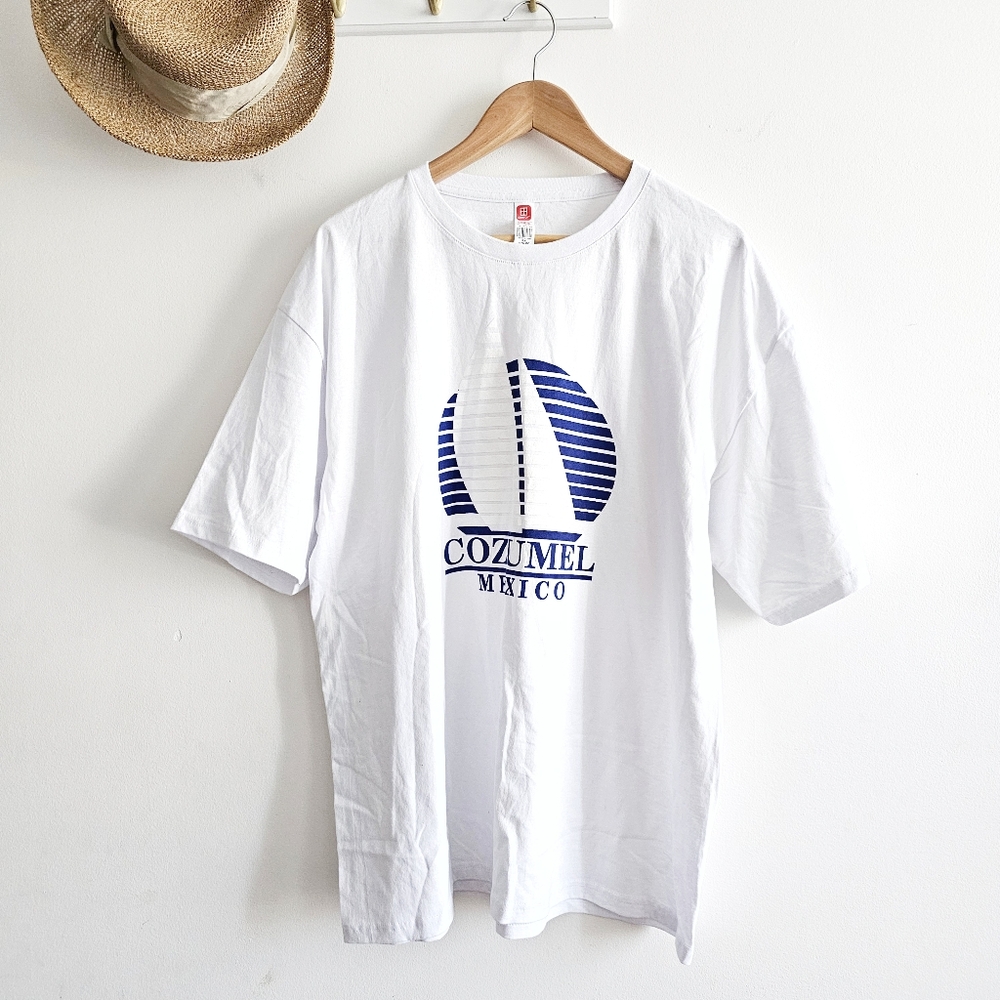 Vintage 90s Cozumel Mexico Caribe Graphic Tee White Sailboat T-Shirt Tee XL USA